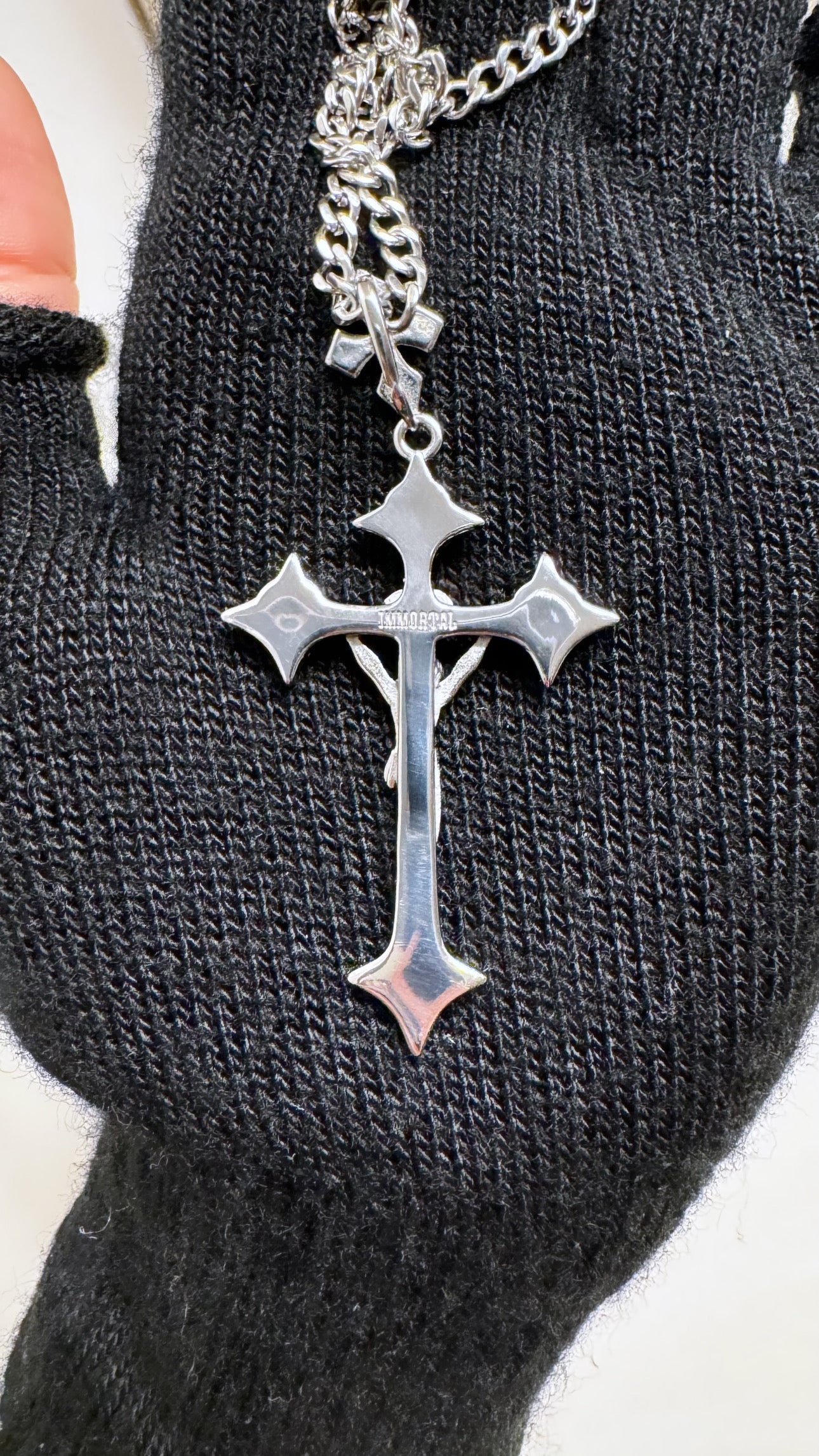 Back of Crucifix pendant with chain necklace by immortal jewelry